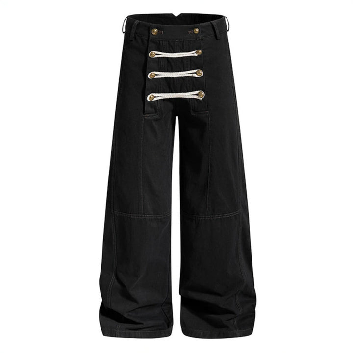 Damen High‑Waist Maritim inspirierte weite Bundhose mit dekorativer Kordel‑Schnürung Drune