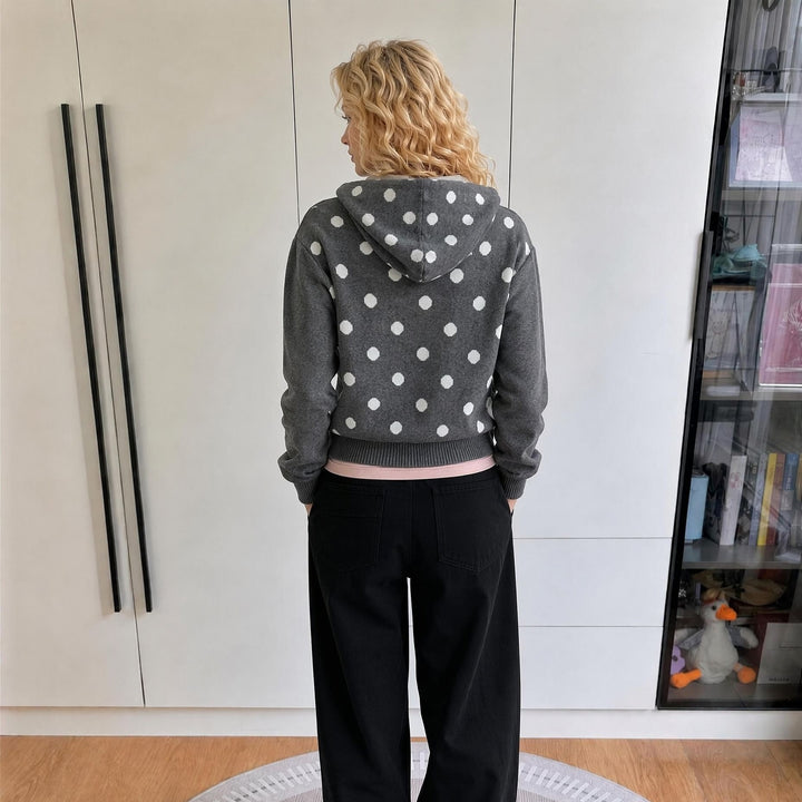 Damen Kapuzenjacke mit Reißverschluss, gewaschener Vintage-Optik & dezenter Punkte-Applikation Drune