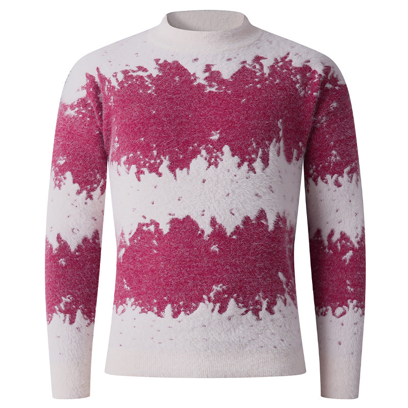 Herren Gemusterter Feinstrickpullover mit leichtem Stehkragen und Mohair‑Look Drune