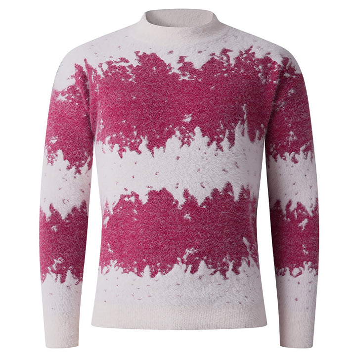 Herren Gemusterter Feinstrickpullover mit leichtem Stehkragen und Mohair‑Look Drune