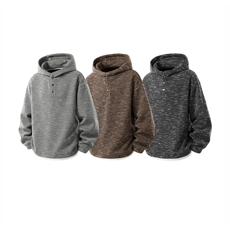 Herren Oversize Strick-Kapuzenpullover mit Druckknopf-Leiste und melierter Struktur Drune