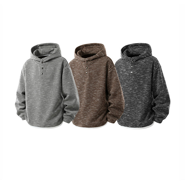 Herren Oversize Strick-Kapuzenpullover mit Druckknopf-Leiste und melierter Struktur Drune