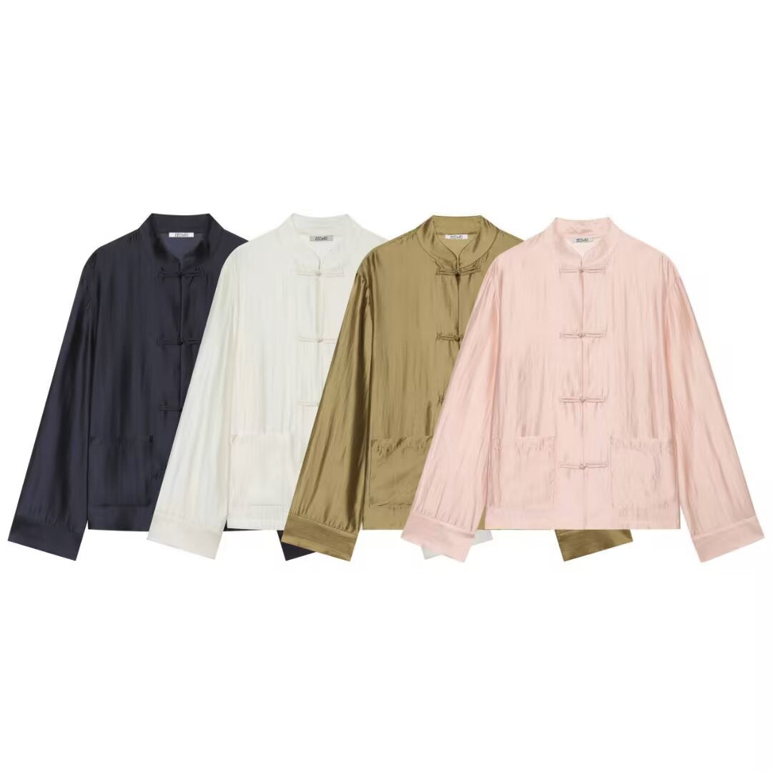 Damen Mandarinkragen-Jacke mit Chinesischen Knotenverschlüssen und aufgesetzten Taschen Drune