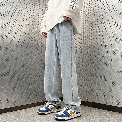 Herren Weite Vintage-Denim-Hose im Baggy‑Straßenstyle mit vorderer Bügelfalte Drune