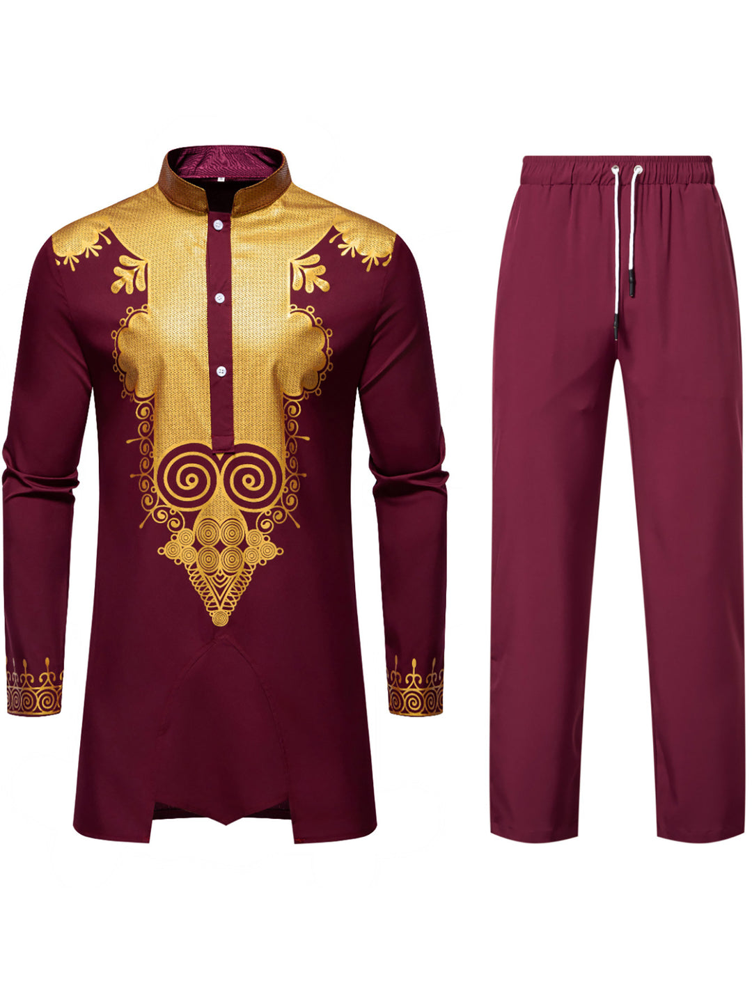 Herren Traditionelles Tunika-Set mit Mandarinkragen und goldverzierten Ornamenten Drune