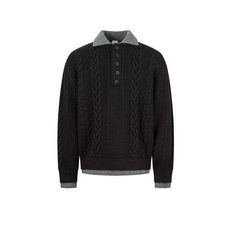 Herren Grobstrickpullover mit Stehkragen und Knopfleiste Drune