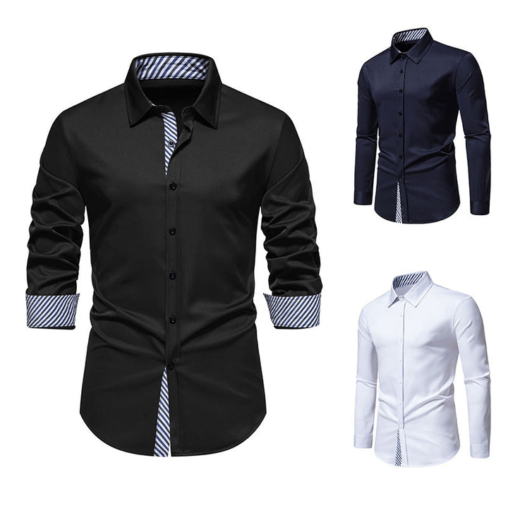 Herren elegantes Langarmhemd mit gestreiften Ärmelabschlüssen Drune