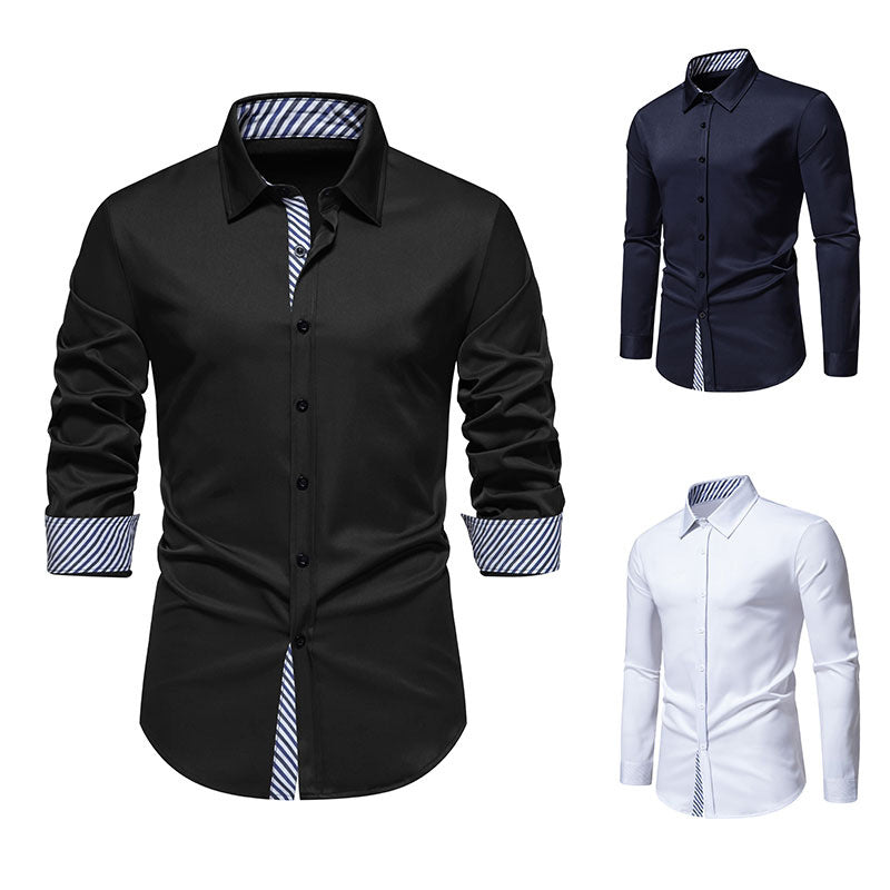Herren elegantes Langarmhemd mit gestreiften Ärmelabschlüssen Drune
