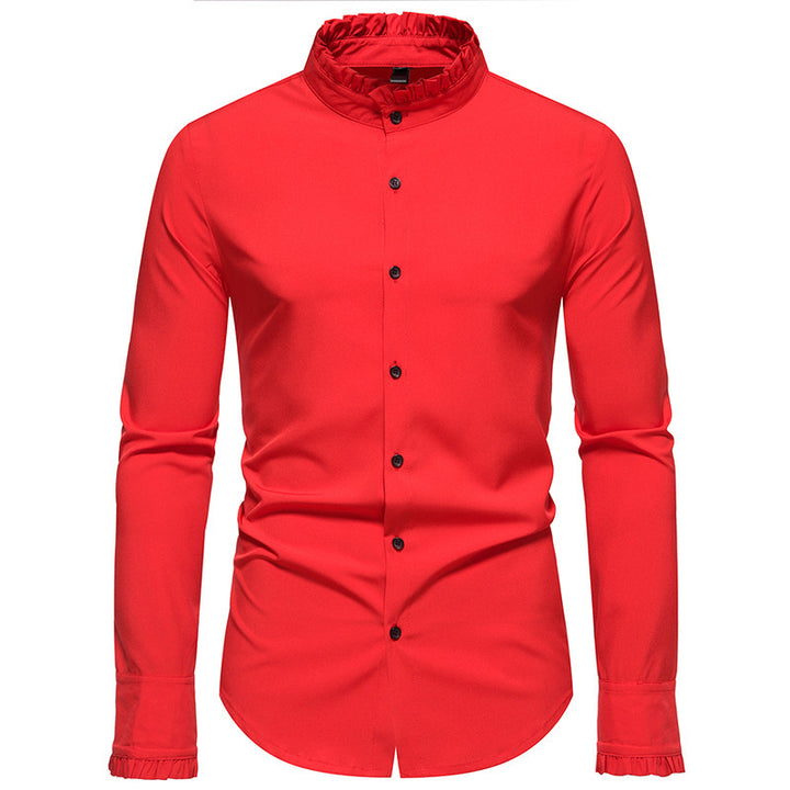 Herren Elegantes Langarmhemd mit Rüschendetails Drune