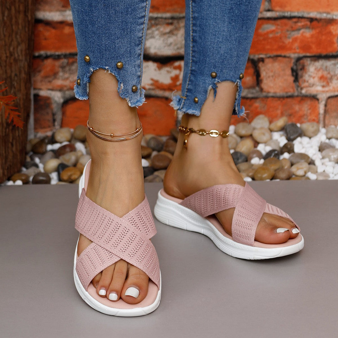 Damen Atmungsaktive und elegante Schlüpfsandalen mit Kreuzband-Wickeldesign Drune