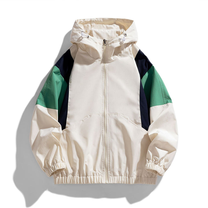 Herren Colorblock Windbreaker Kapuzenjacke mit Reißverschluss und elastischem Saum Drune