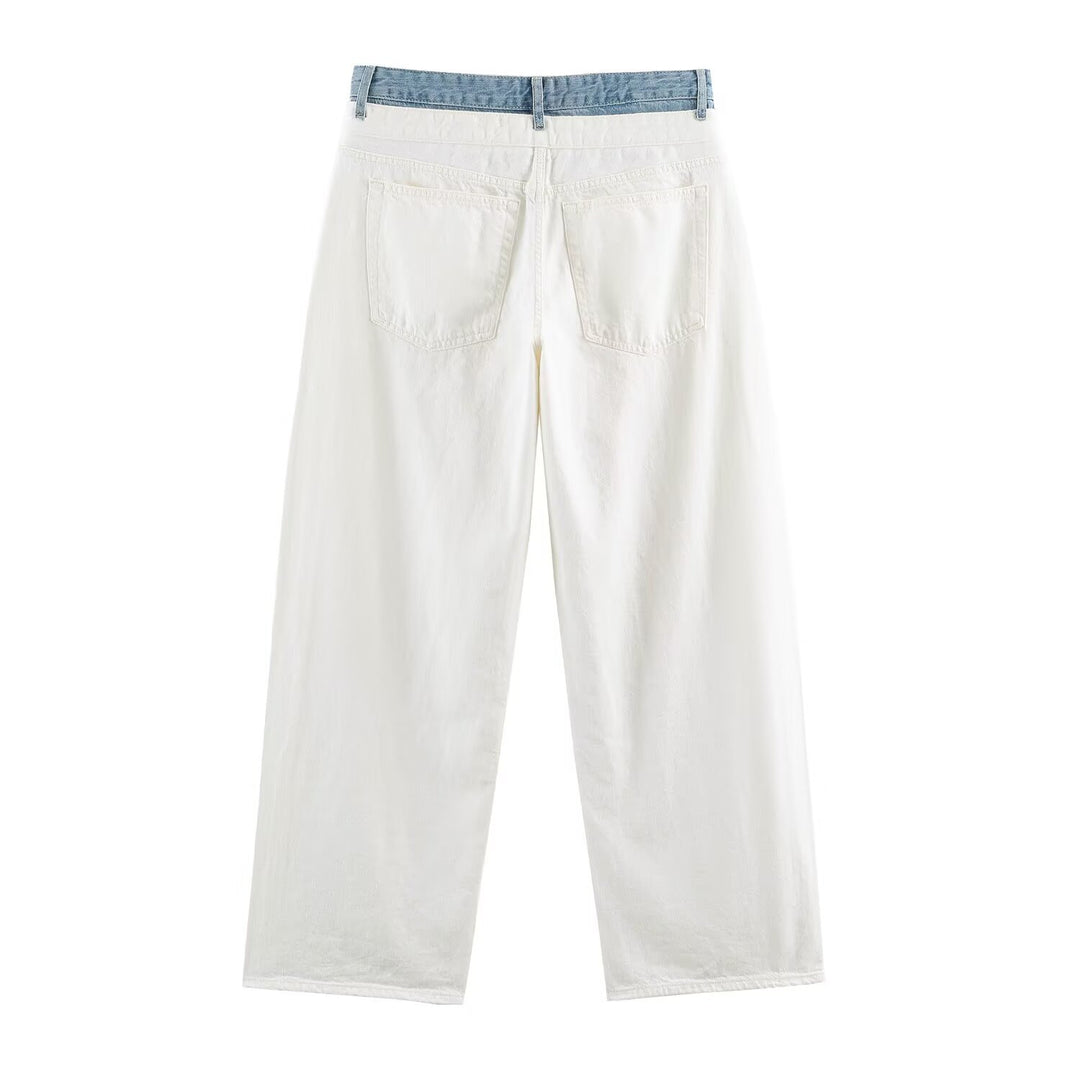 Damen Weite High‑Waist‑Jeans mit Kontrastbund und Fünf‑Taschen‑Design Drune