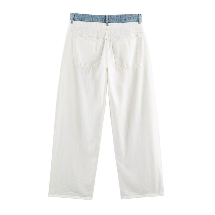 Damen Weite High‑Waist‑Jeans mit Kontrastbund und Fünf‑Taschen‑Design Drune