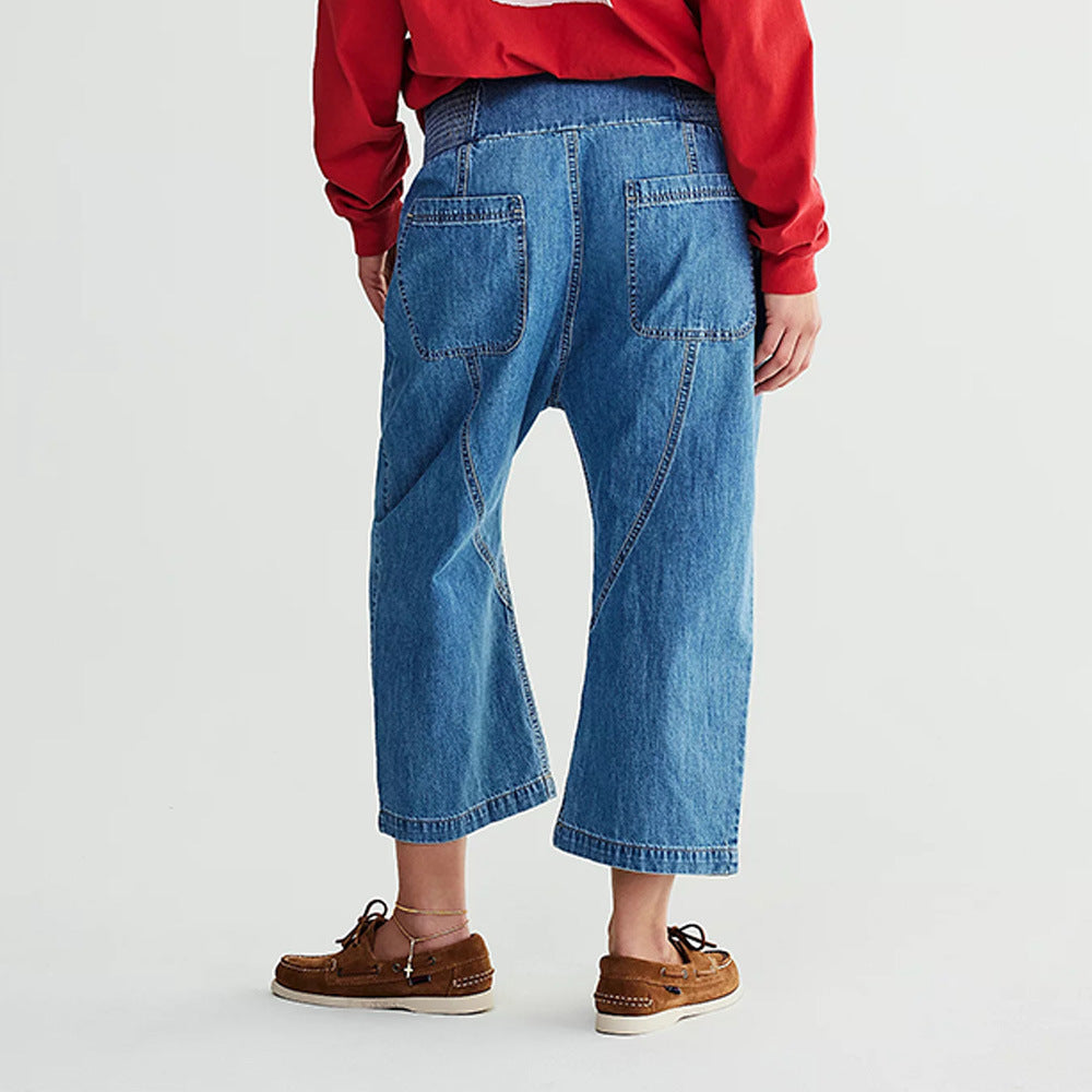 Damen lässige Loose-Fit Jeans mit elastischem Bund und geräumigen Taschen Drune