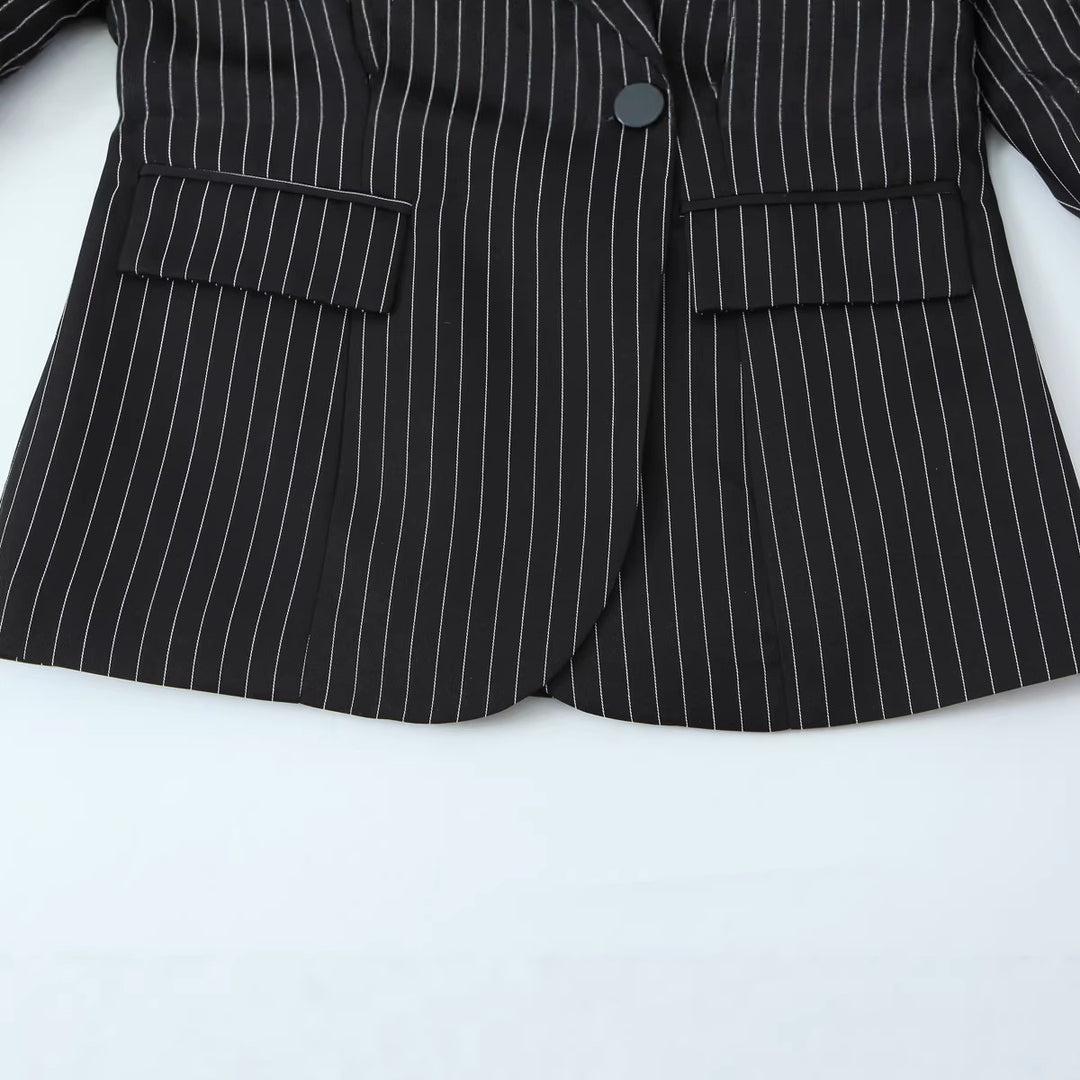 Damen Zweireihiger Oversize-Blazer mit markanten Schulterpolstern und Nadelstreifen Drune