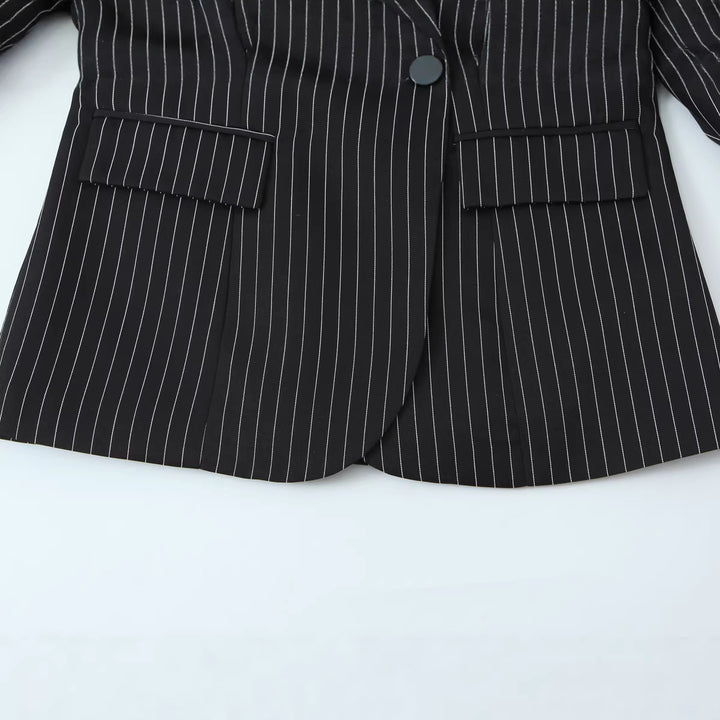 Damen Zweireihiger Oversize-Blazer mit markanten Schulterpolstern und Nadelstreifen Drune