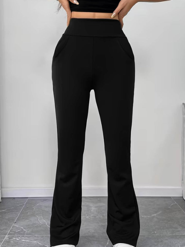 Damen Schlaghose aus Stretch‑Strick mit hohem Bund und Eingrifftaschen Drune