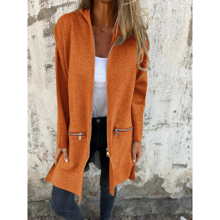 Damen Kapuzen-Longcardigan mit durchgehendem Reißverschluss und Ziertaschen Drune