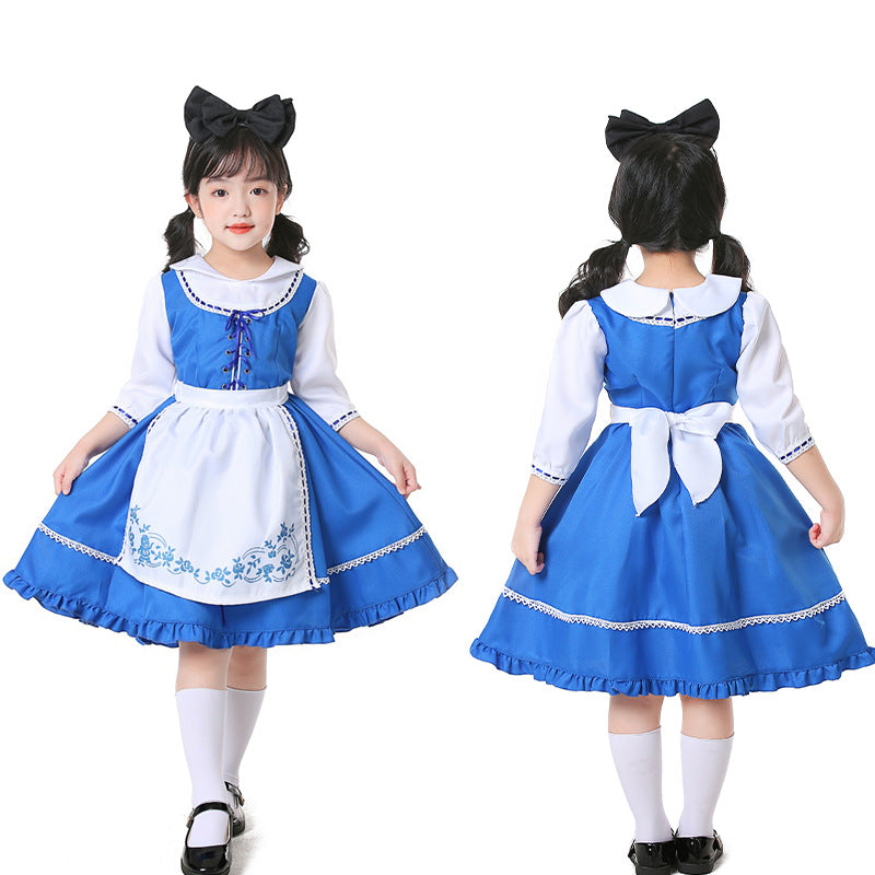 Damen nan vintage Schürzenkleid mit tailliertem Schnitt und Stehkragen Drune