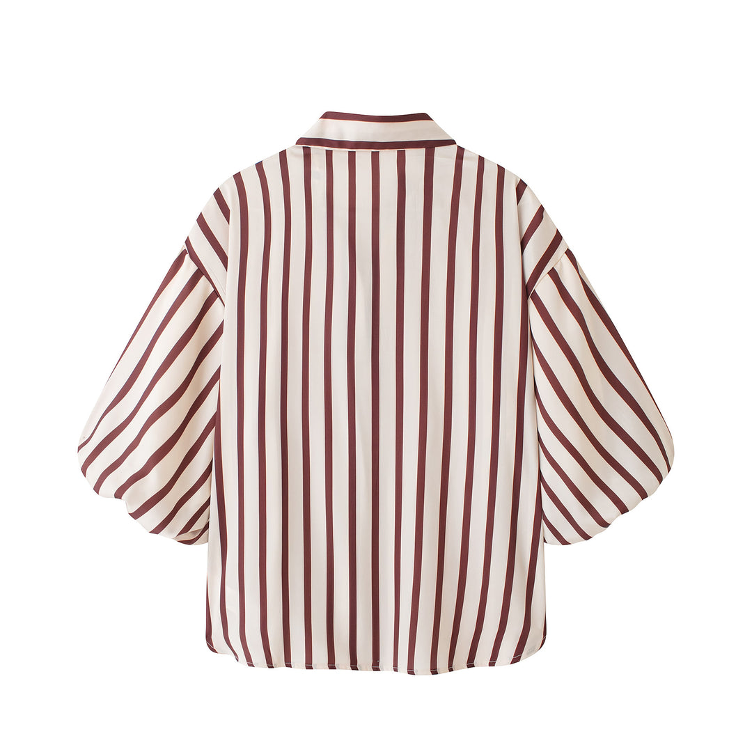 Damen Gestreifte Oversize-Bluse mit Ballonärmeln Drune