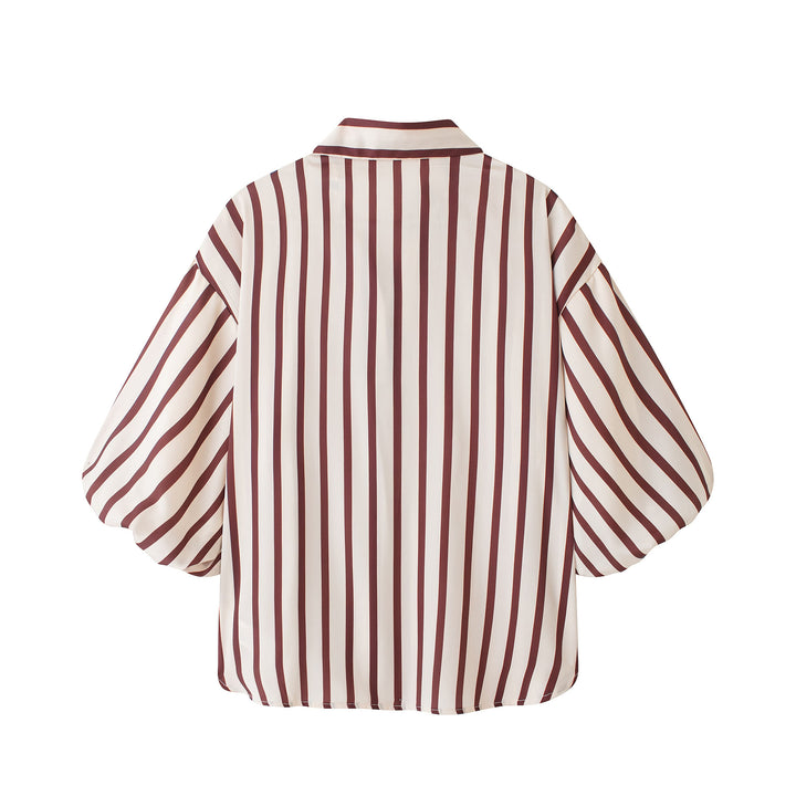 Damen Gestreifte Oversize-Bluse mit Ballonärmeln Drune