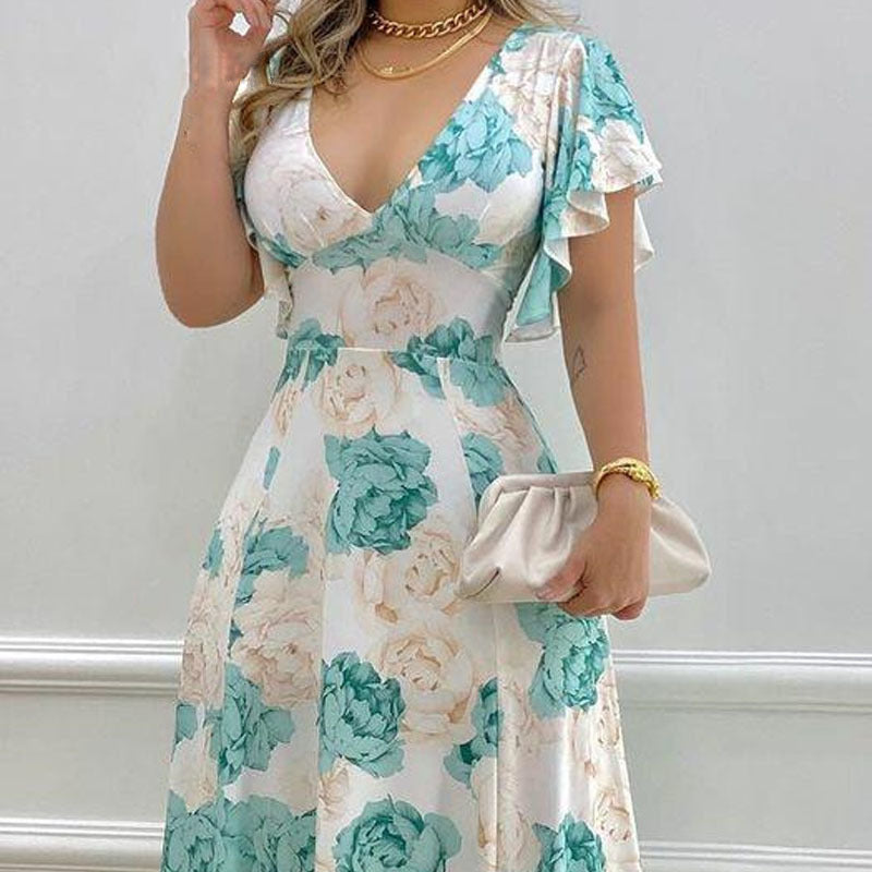 Damen Maxikleid mit romantischem Blumenmuster Drune