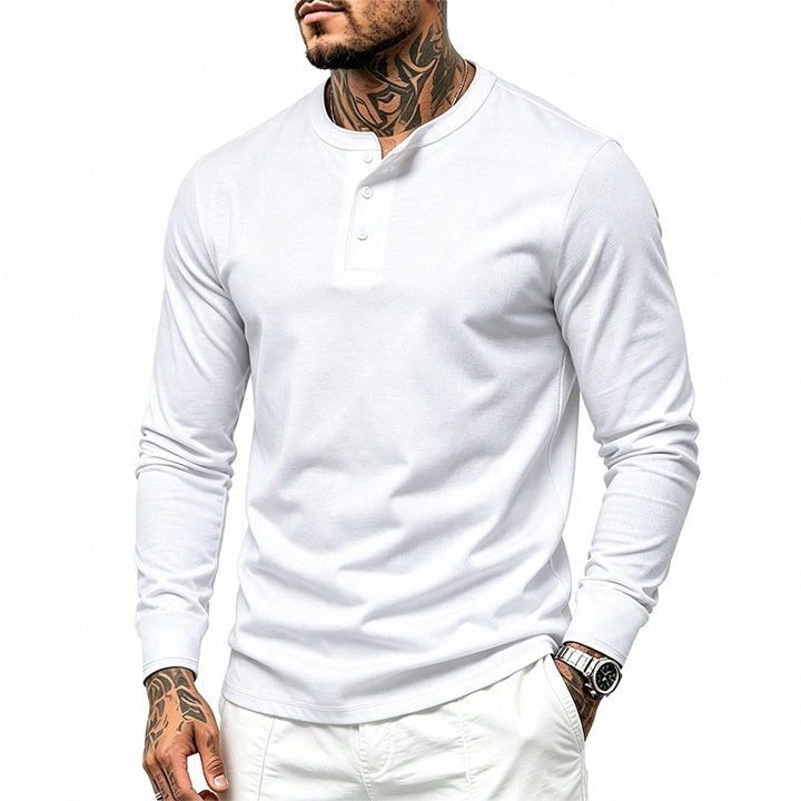 Herren Slim-Fit Thermo-Longsleeve mit 3-Knopf-Henley-Ausschnitt Drune