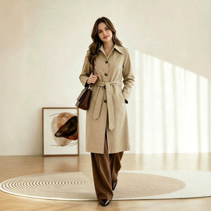 Damen Eleganter Trenchcoat mit Taillengürtel Drune