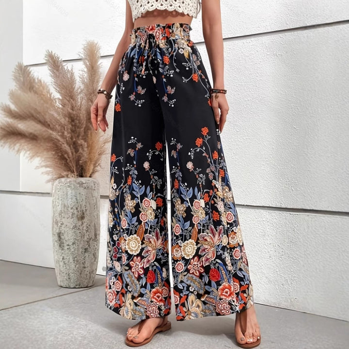 Damen Palazzohose mit buntem Print und elastischem Bund Drune