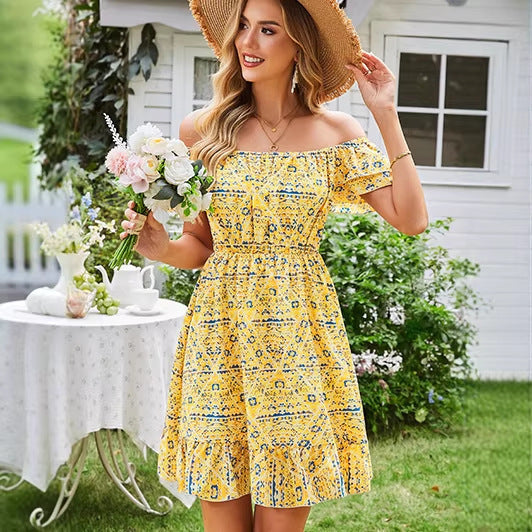 Damen lässiges Sommerkleid mit Rüschendetails Drune