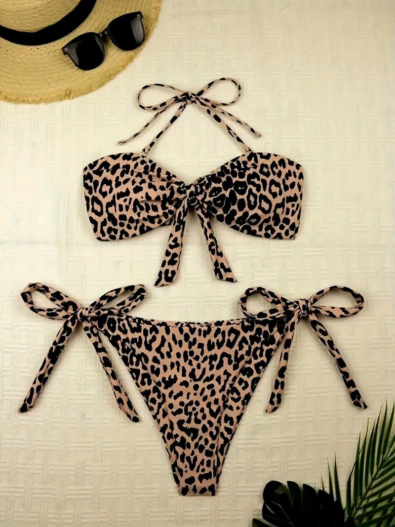 Damen Cutout Leopard Print Bikini Set Drune