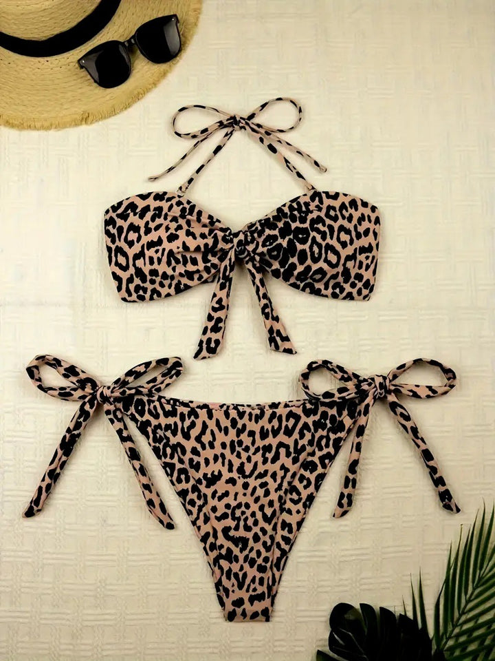 Damen Cutout Leopard Print Bikini Set Drune