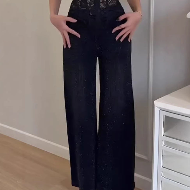 Damen Glitzernde weit geschnittene Jeans mit eleganter Texture Drune