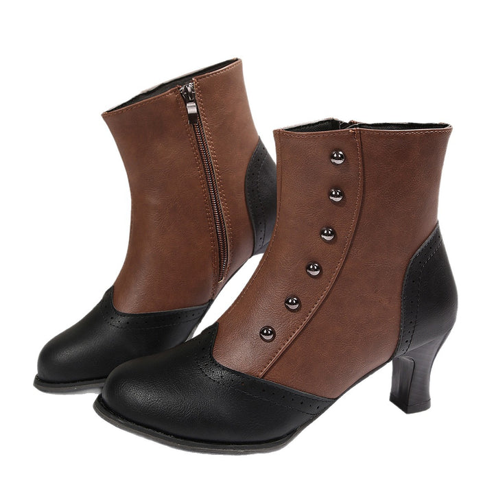 Damen Vintage Stiefelette mit Brogue-Spitze, seitlichem Reißverschluss und mittelhohem Absatz Drune