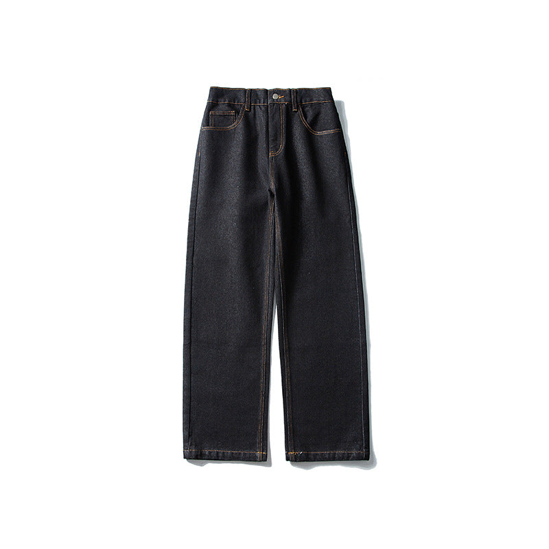 Damen High‑Waist gerade geschnittene Denim-Jeans mit weitem Bein und sichtbaren Kontrastnähten Drune