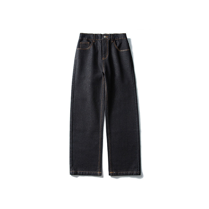 Damen High‑Waist gerade geschnittene Denim-Jeans mit weitem Bein und sichtbaren Kontrastnähten Drune