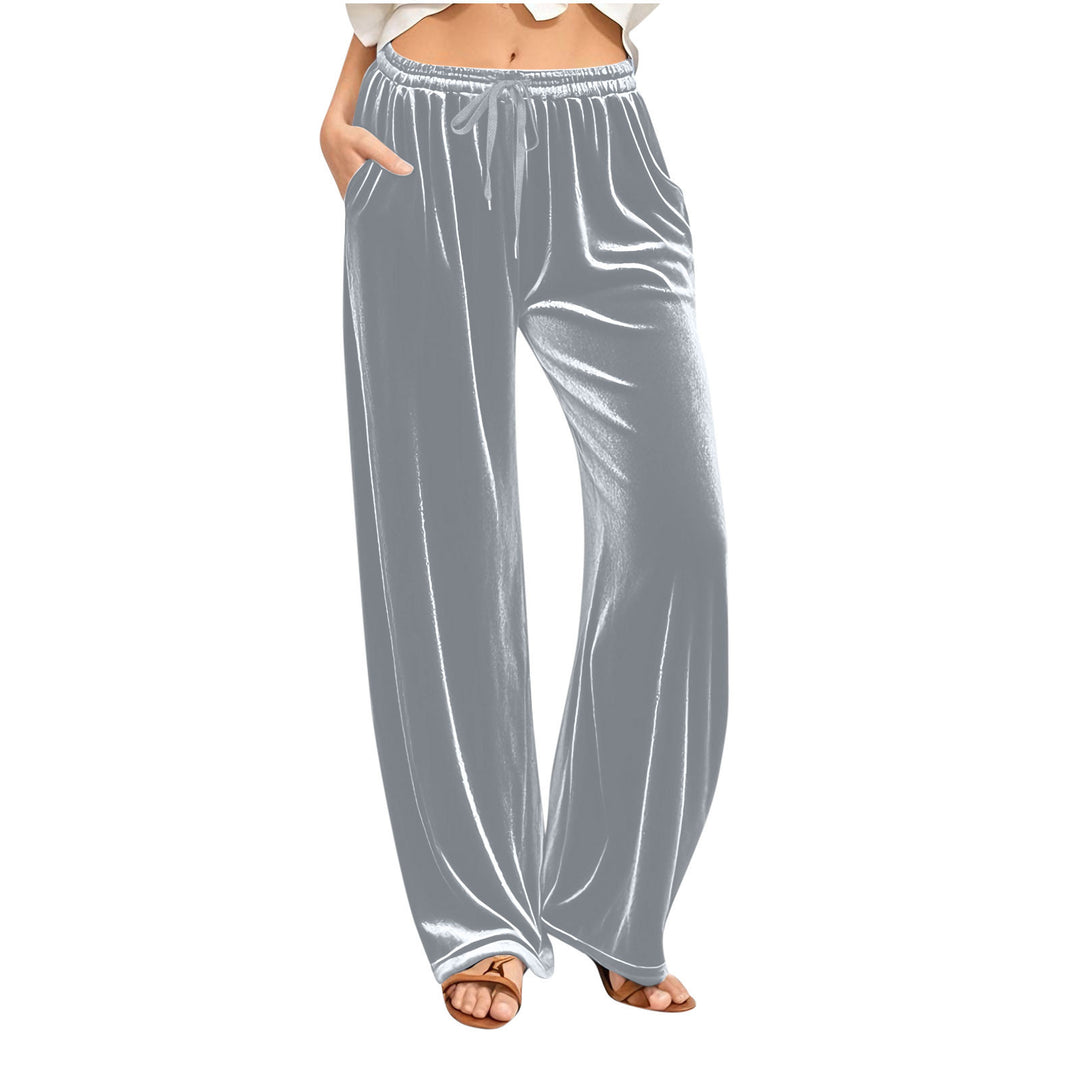 Damen Samt-Loungehose mit weitem Bein, Tunnelzugbund und Eingrifftaschen Drune