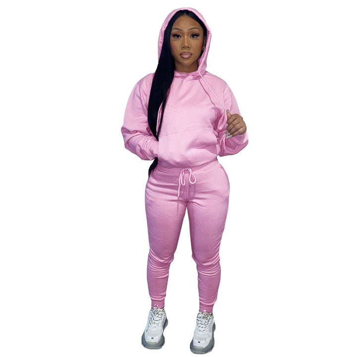 Damen nan Kapuzen-Lounge-Set mit Kängurutasche taillierter Jogginghose und Bündchen Drune