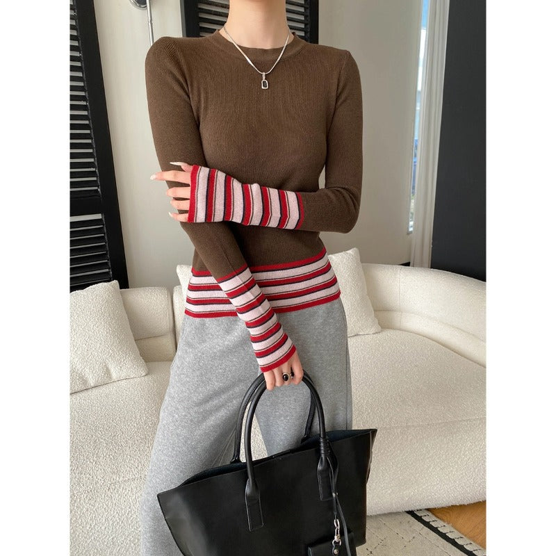 Damen eleganter Strickpullover mit modischen Streifen Drune
