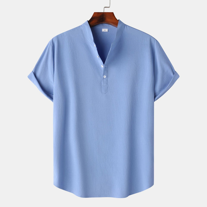 Herren Kurzarmhemd mit modernem Henley-Design und funktionalen Knöpfen Drune