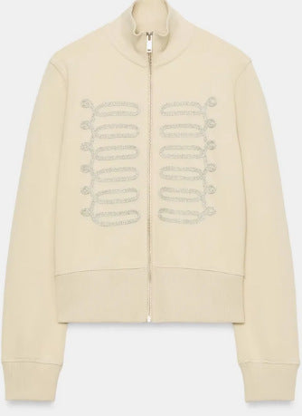 Damen Cropped‑Sweatjacke mit Stehkragen und dekorativem Kordelbesatz Drune