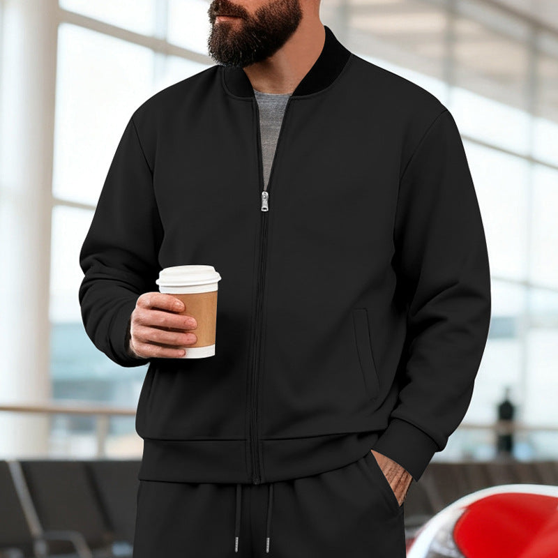 Herren nan urbane Sweat-Trackjacke mit Stehkragen verdecktem Reißverschluss elastischen Rippbündchen und Eingrifftaschen Drune