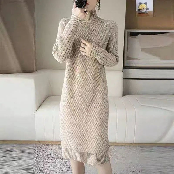 Damen Strickkleid mit Stehkragen und Rippmuster Drune
