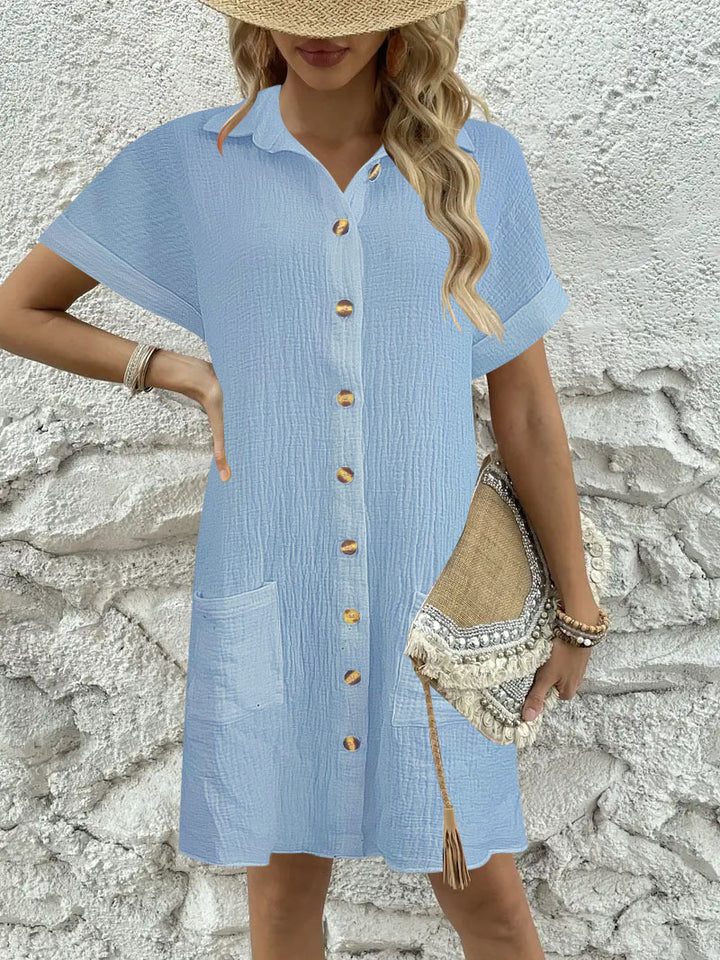 Damen Knielanges Hemdblusenkleid mit knopfbarem Design und praktischen Taschen Drune