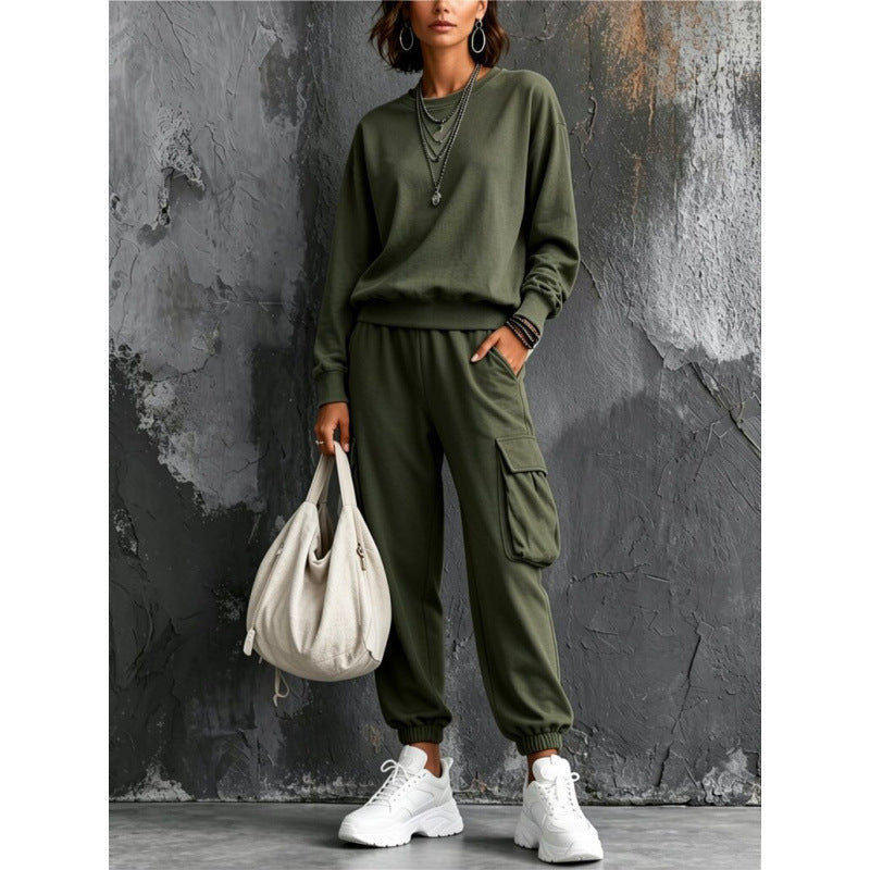 Damen Lounge-Set mit Rundhals-Sweatshirt und Cargo-Jogger aus French-Terry Drune