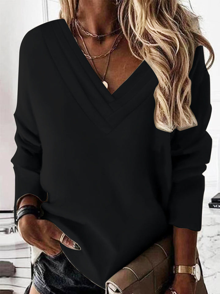 Damen V-Ausschnitt Sweatshirt mit eleganten Faltendetails Drune