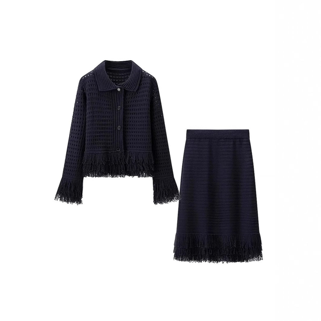 Damen Midirock mit fransiertem Saum und strukturiertem Design Drune