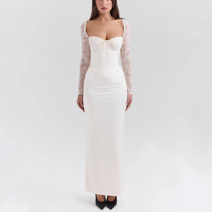 Damen Elegantes hochgeschlossenes Abendkleid mit Spitze und taillierter Silhouette Drune