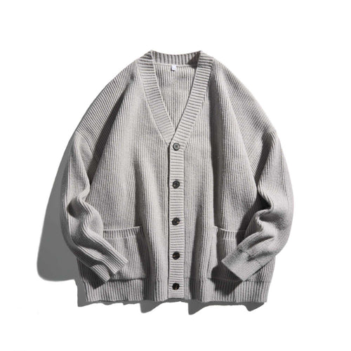 Damen Oversize Rippenstrick-Cardigan mit V‑Ausschnitt und aufgesetzten Taschen Drune