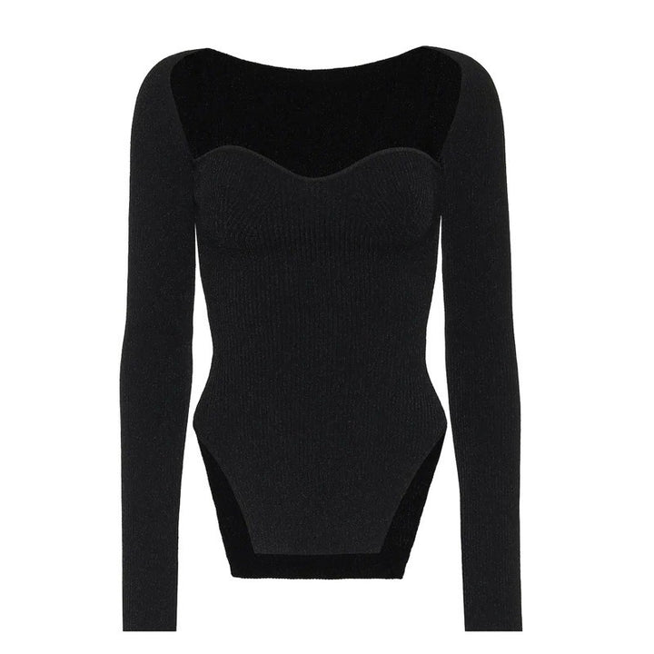Damen Fein gestrickter Pullover mit herzförmigem Ausschnitt Drune